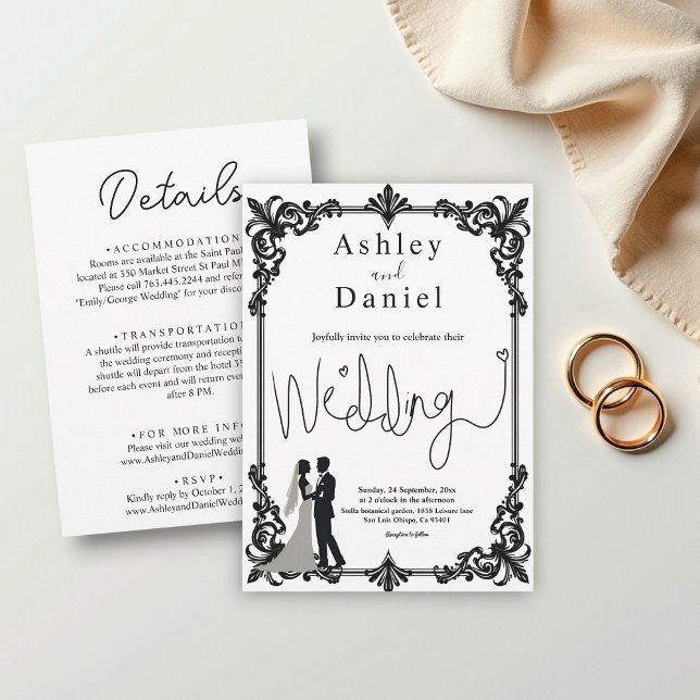Invitación Elegante Romántico Boda Clásico Blanco Y Negro (Subido por el creador)
