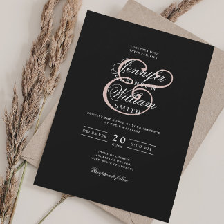 Invitación Elegante Romántico Boda Clásico Rubor Negro