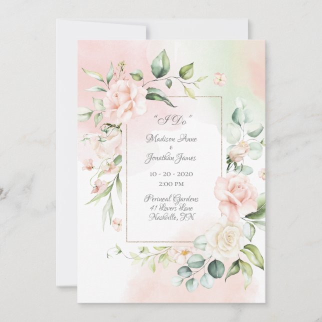Invitación Elegante Romántico Boda de escritura de acuarela f (Anverso)