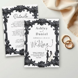 Invitación Elegante Romántico Boda De Marco Blanco Y Negro