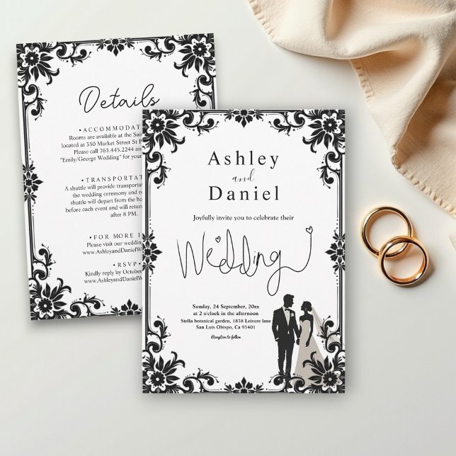 Invitación Elegante Romántico Boda De Pareja Blanco Y Negro (Subido por el creador)