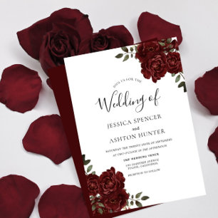 Invitación Elegante Romántico Borgoña Rojo Invitado a la Boda