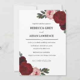 Invitación Elegante Romántico Botánico Boda Floral Borgoña