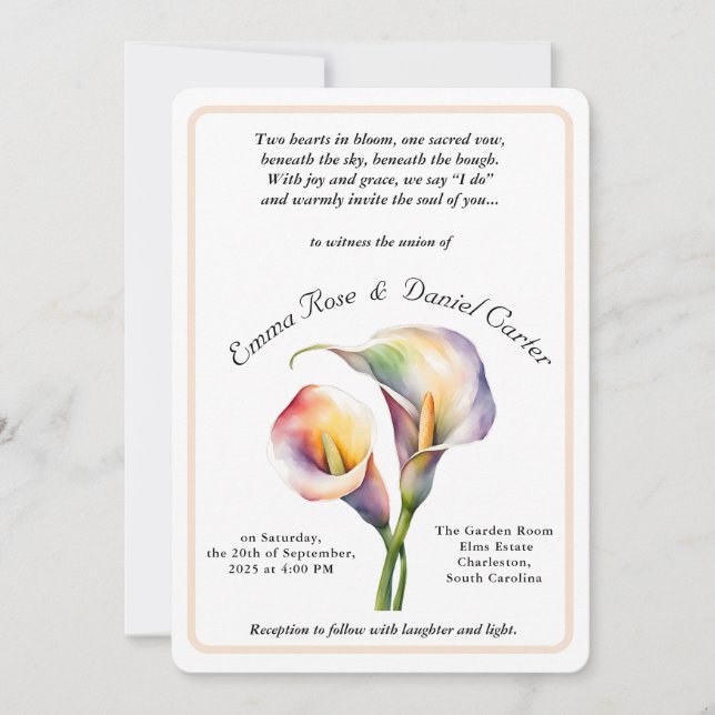 Invitación Elegante Romántico Calla Lily Soft Watercolor Past
