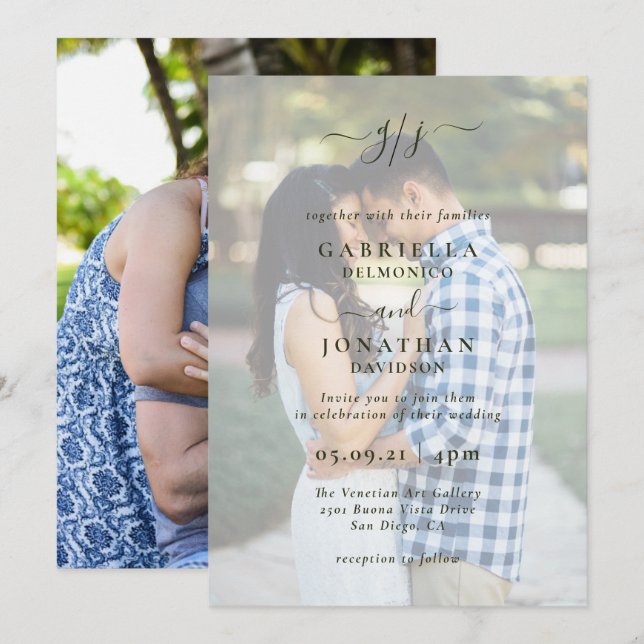 Invitación Elegante romántico Dos Bodas de foto Monograma Inv (Anverso / Reverso)