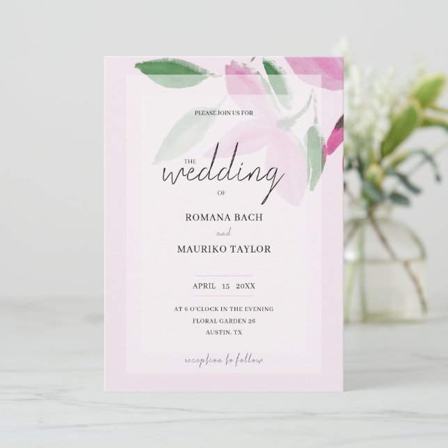 Invitación Elegante Romántico Flores Silvestres Rosa (Anverso de pie)