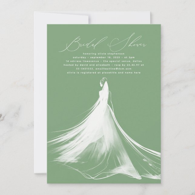 Invitación Elegante Romántico Moderno Sage Green Bridal Showe (Anverso)