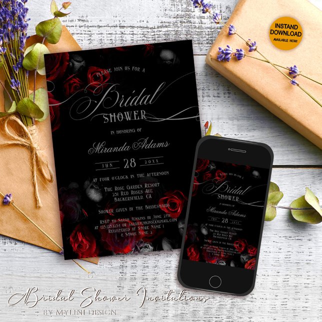 Invitación Elegante Romántico Negro Floral Floral Bridal Show (Subido por el creador)