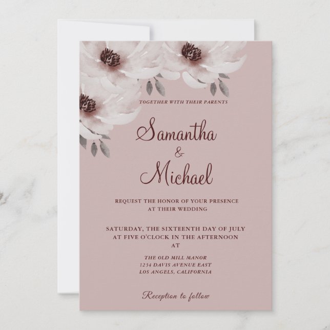 Invitación Elegante Romántico Pink Watercolor Floral (Anverso)