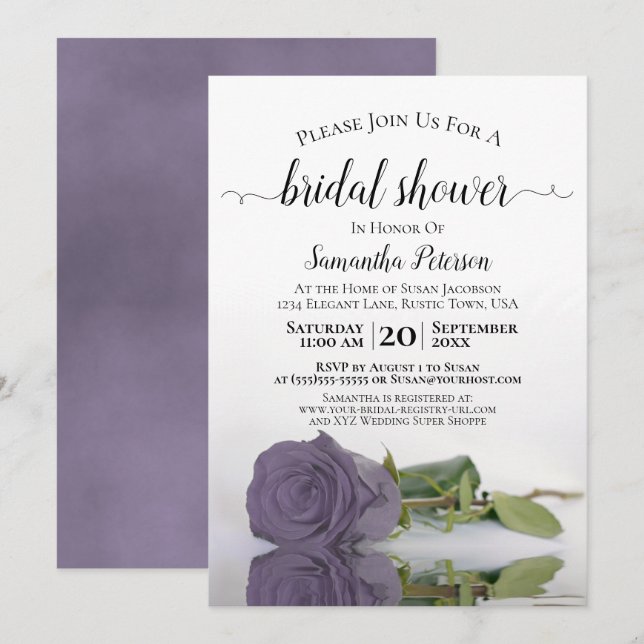 Invitación Elegante Romántico Rosa Púrpura Ducha Bridal (Anverso / Reverso)