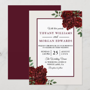 Invitación Elegante Romántico Rosas de Borgoña Invitado a la