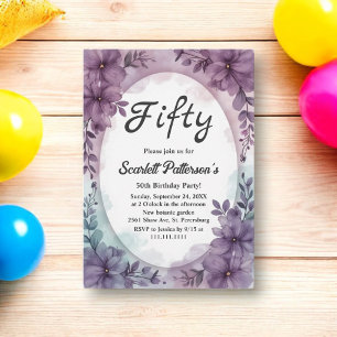 Invitación Elegante romántico Rosas morado floral 50 cumpleañ