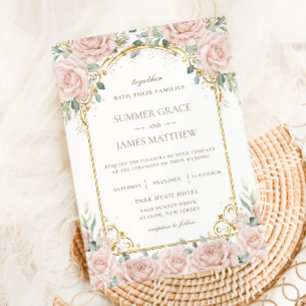 Invitación Elegante romántico Rosas suaves de Rubor Boda flor