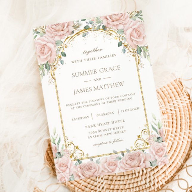 Invitación Elegante romántico Rosas suaves de Rubor Boda flor (Subido por el creador)