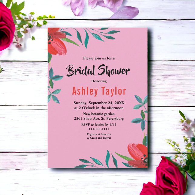 Invitación Elegante Romántico Rubor Floral Rosa Ducha Bridal (Subido por el creador)