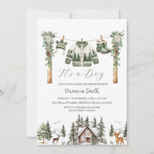 Invitación Elegante ropa de bebé con pino de invierno Baby Sh