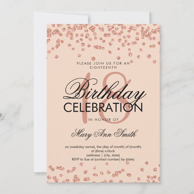 Invitación Elegante Rosa 18 de los cumpleaños Purpurina de or (Anverso)
