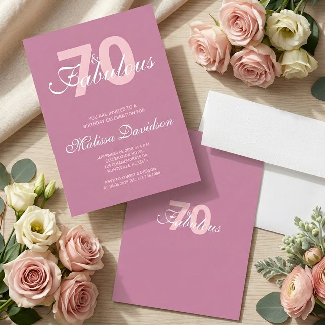 Invitación Elegante Rosa 70 y Cumpleaños Fabuloso (Elegant Pink 70 and Fabulous Birthday Invitation)