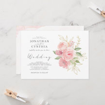 Elegante Rosa Acuarela Dorada Floral Boda