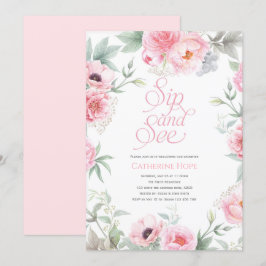 Invitación Elegante, rosa, acuarela floral, sip y ver