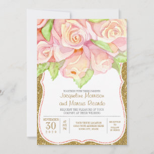 Invitación Elegante Rosa acuático Floral Bouquet rosa Oro