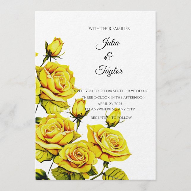 Invitación Elegante Rosa Amarilla (Anverso)