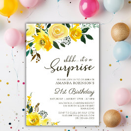 Invitación Elegante Rosa Amarilla Floral Sorpresa 21 cumpleañ