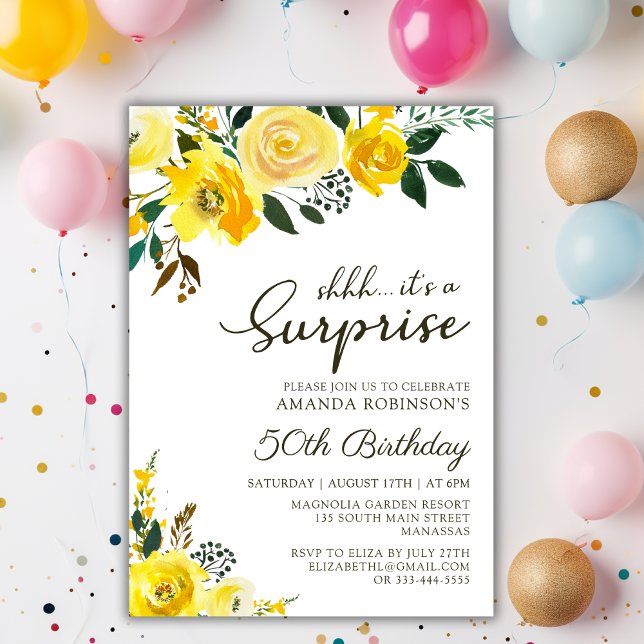 Invitación Elegante Rosa Amarilla Floral Sorpresa 50 cumpleañ (Subido por el creador)