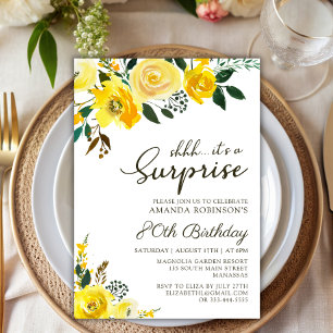 Invitación Elegante Rosa Amarilla Floral Sorpresa 80 cumpleañ
