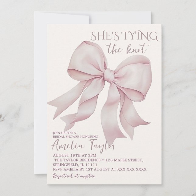 Invitación Elegante Rosa Amarra La Ducha Bridal De Knot Bow (Anverso)