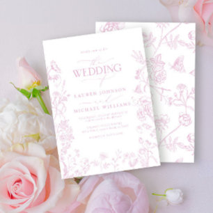 Invitación Elegante Rosa asqueroso Chinoiserie Boda floral