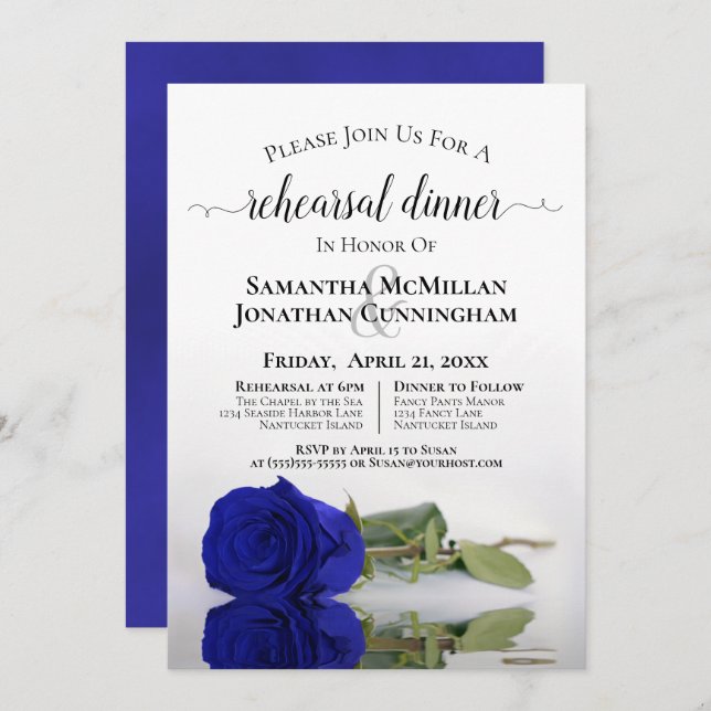 Invitación Elegante Rosa azul azul azul Boda Cena (Anverso / Reverso)