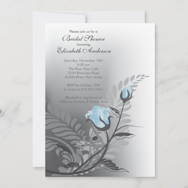 Invitación Elegante Rosa Azul Bridal Shower (Anverso)