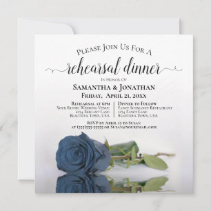 Invitación Elegante Rosa azul de acero Boda ensayo y cena