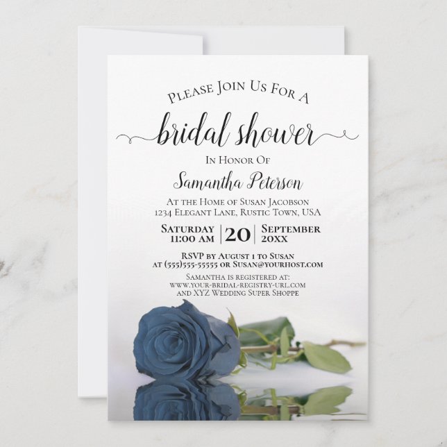 Invitación Elegante Rosa azul de acero turbio ducha de novia (Anverso)