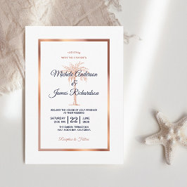 Invitación Elegante Rosa azul de la marina Boda de la palma d