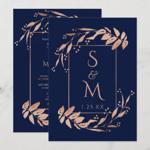Invitación Elegante Rosa azul de la Marina Boda del Foliage d
