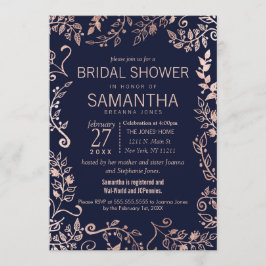 Invitación Elegante Rosa azul de la marina dorada ducha de no