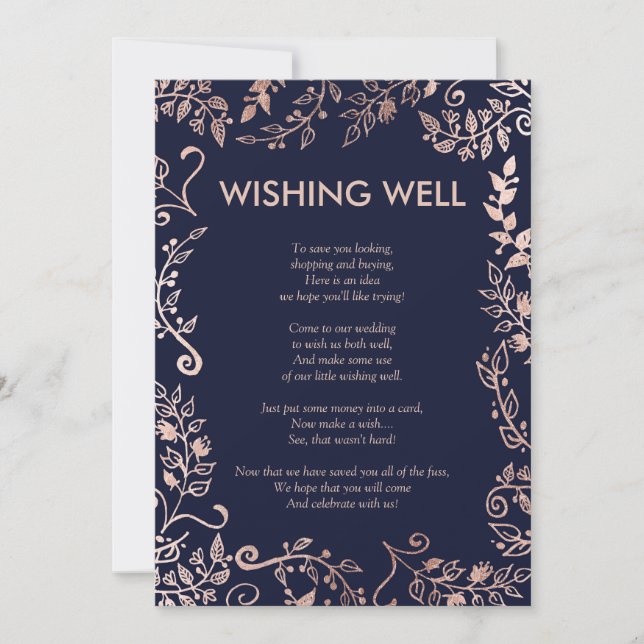 Invitación Elegante Rosa azul de la Marina Dorada Floral Dese (Anverso)