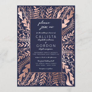 Invitación Elegante Rosa azul de la marina  dorado Boda de ho