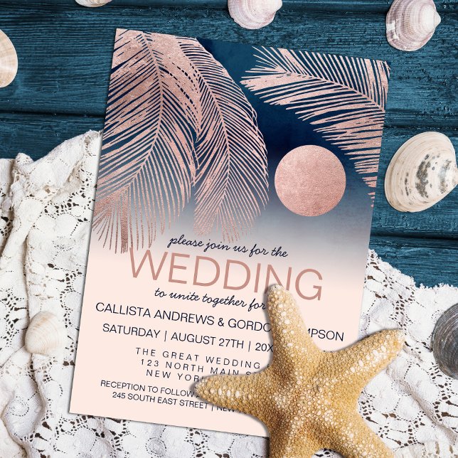 Invitación Elegante Rosa azul de la Marina Oro Boda de árbol  (Subido por el creador)