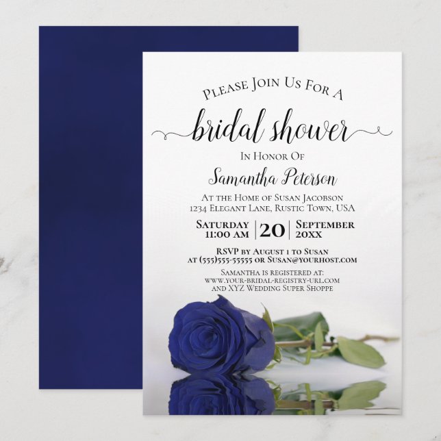 Invitación Elegante Rosa azul de la marina romántica ducha de (Anverso / Reverso)