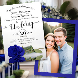 Invitación Elegante Rosa Azul Real con Foto de Boda