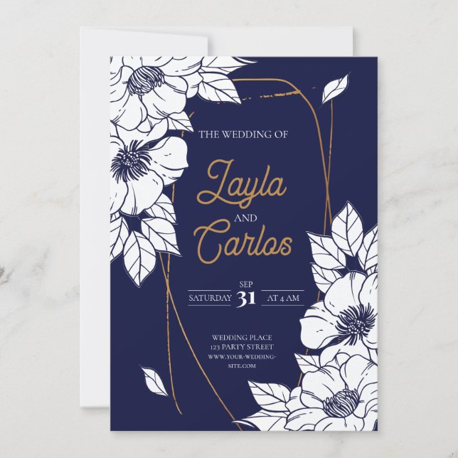 Invitación Elegante Rosa azul real Fancy QR Code Boda (Anverso)