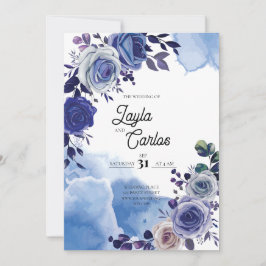 Invitación Elegante Rosa azul real Fancy QR Code Boda