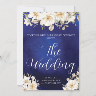 Invitación Elegante Rosa azul real Fancy QR Code Boda