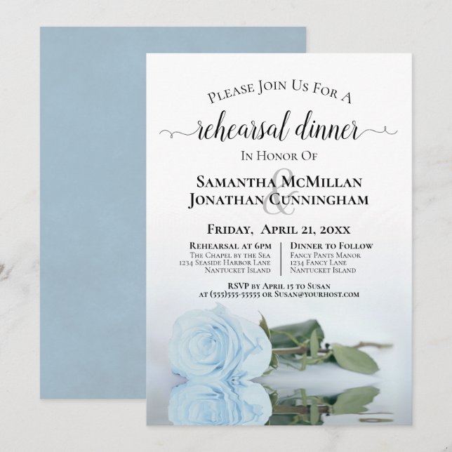 Invitación Elegante Rosa azul turbulento Boda Cena (Anverso / Reverso)