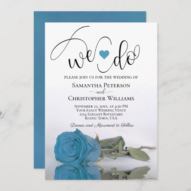 Invitación Elegante Rosa azul turquesa Boda romántico (Anverso / Reverso)