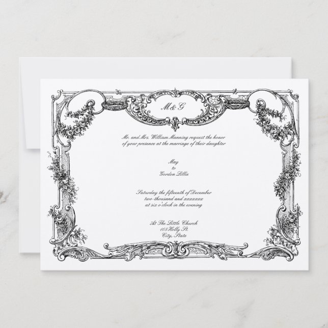 Invitación Elegante Rosa barroco  Boda de borde floral (Anverso)