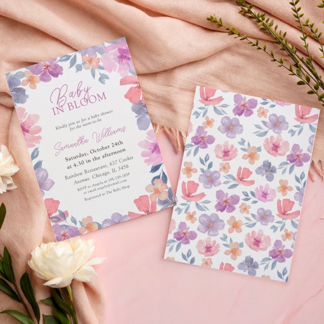 Invitación Elegante rosa bebé en flor floral  (Subido por el creador)